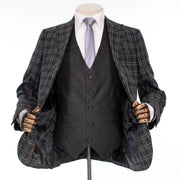 Black Plaid 3-Piece Slim-Fit Tweed Suit