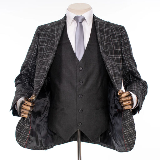 Black Plaid 3-Piece Slim-Fit Tweed Suit
