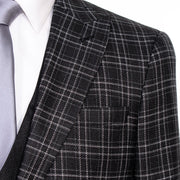 Black Plaid 3-Piece Slim-Fit Tweed Suit