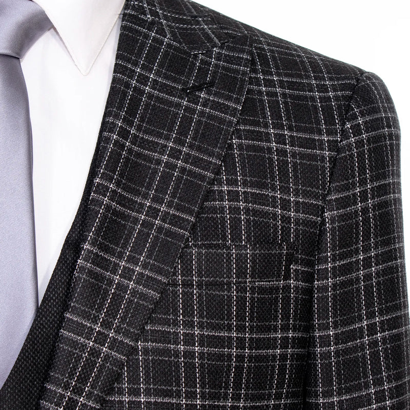 Black Plaid 3-Piece Slim-Fit Tweed Suit