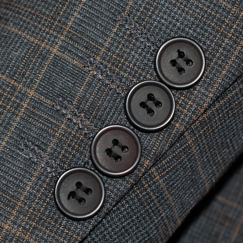 Dark Gray and Tan Plaid 3-Piece Slim-Fit Suit