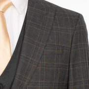 Dark Gray and Tan Plaid 3-Piece Slim-Fit Suit