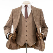 Brown Plaid 3-Piece Slim-Fit Suit