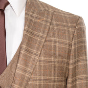 Brown Plaid 3-Piece Slim-Fit Suit
