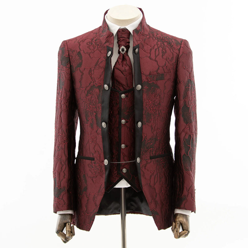 Alistair | Burgundy Damask 3-Piece Slim-Fit Western Tuxedo