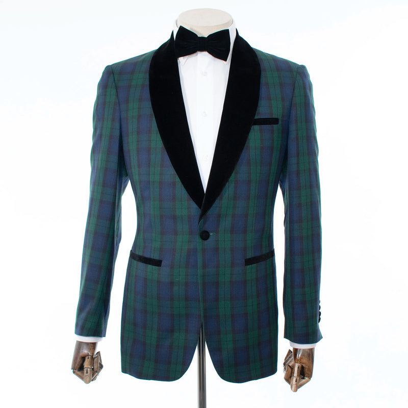 Green Plaid Modern-Fit Dinner Jacket