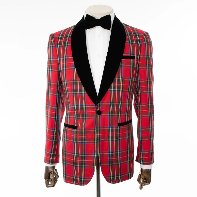 Red Plaid Modern-Fit Dinner Jacket