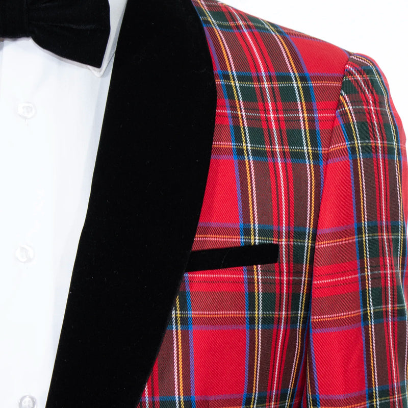 Red Plaid Modern-Fit Dinner Jacket