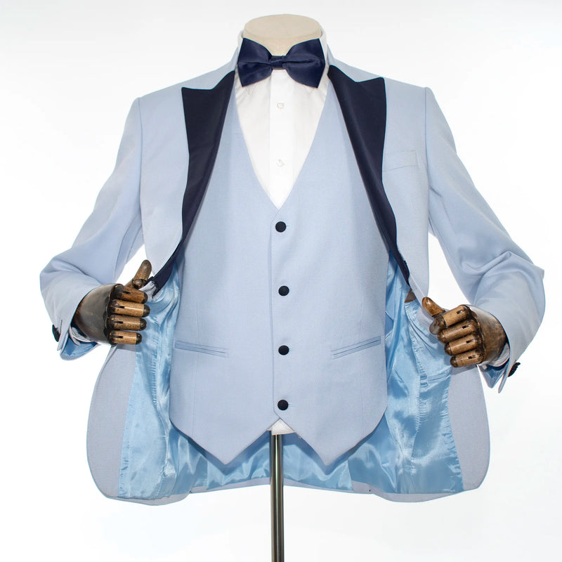 Light Blue Fretted 3-Piece Slim-Fit Tuxedo