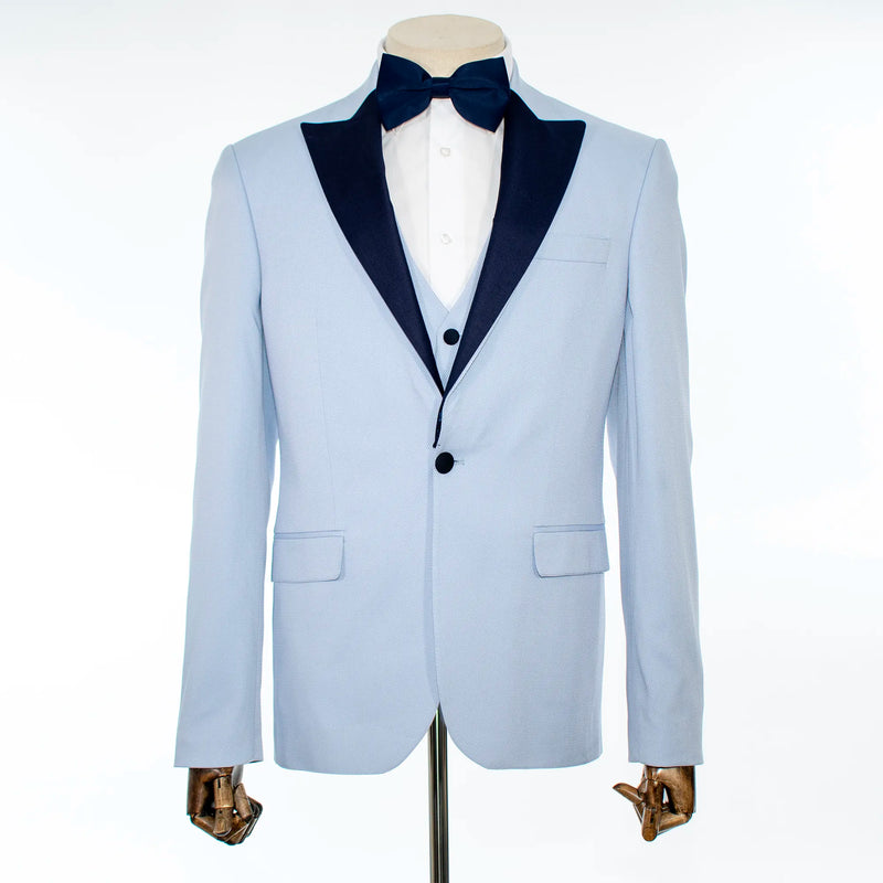Light Blue Fretted 3-Piece Slim-Fit Tuxedo
