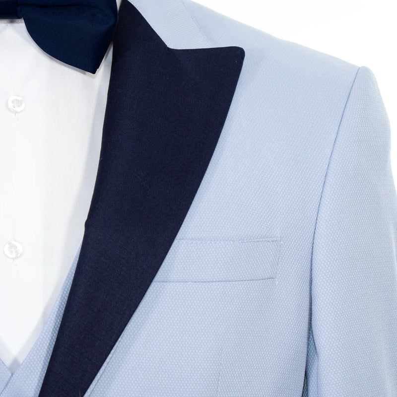 Light Blue Fretted 3-Piece Slim-Fit Tuxedo