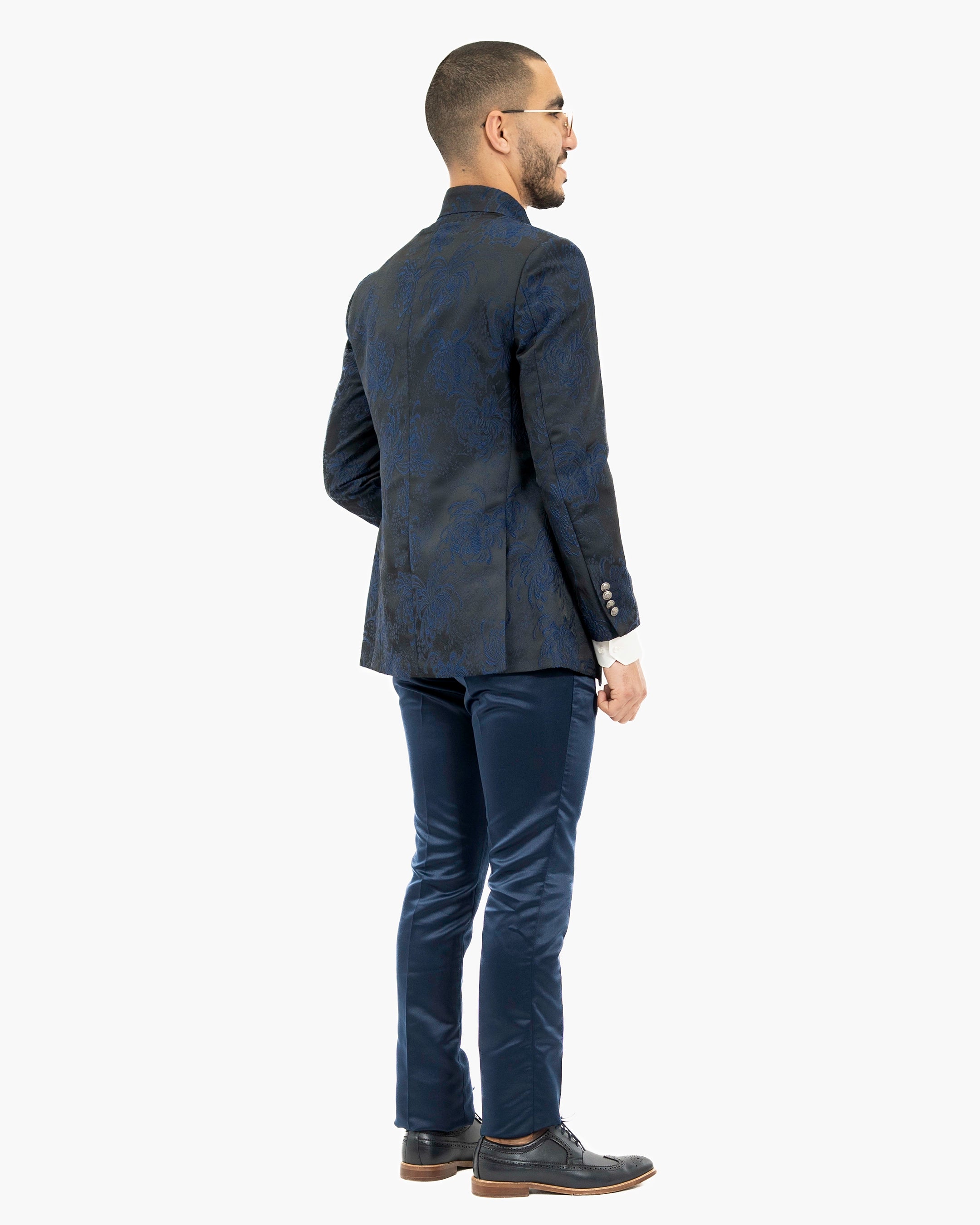 Midnight Floral 3-Piece Slim-Fit Tuxedo with Mandarin Collar