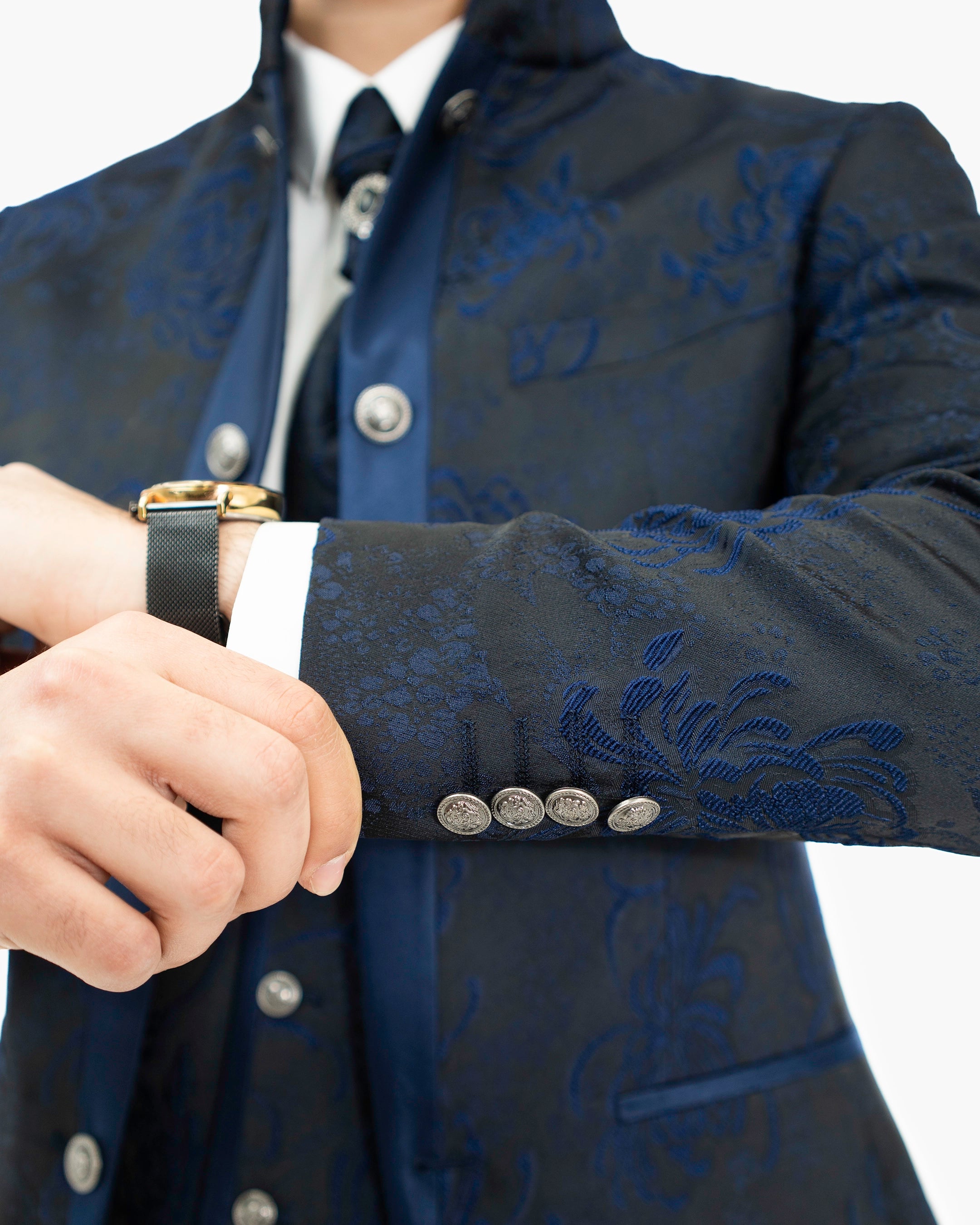 Midnight Floral 3-Piece Slim-Fit Tuxedo with Mandarin Collar