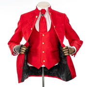 Red Floral 3-Piece Slim-Fit Tuxedo with Mandarin Collar