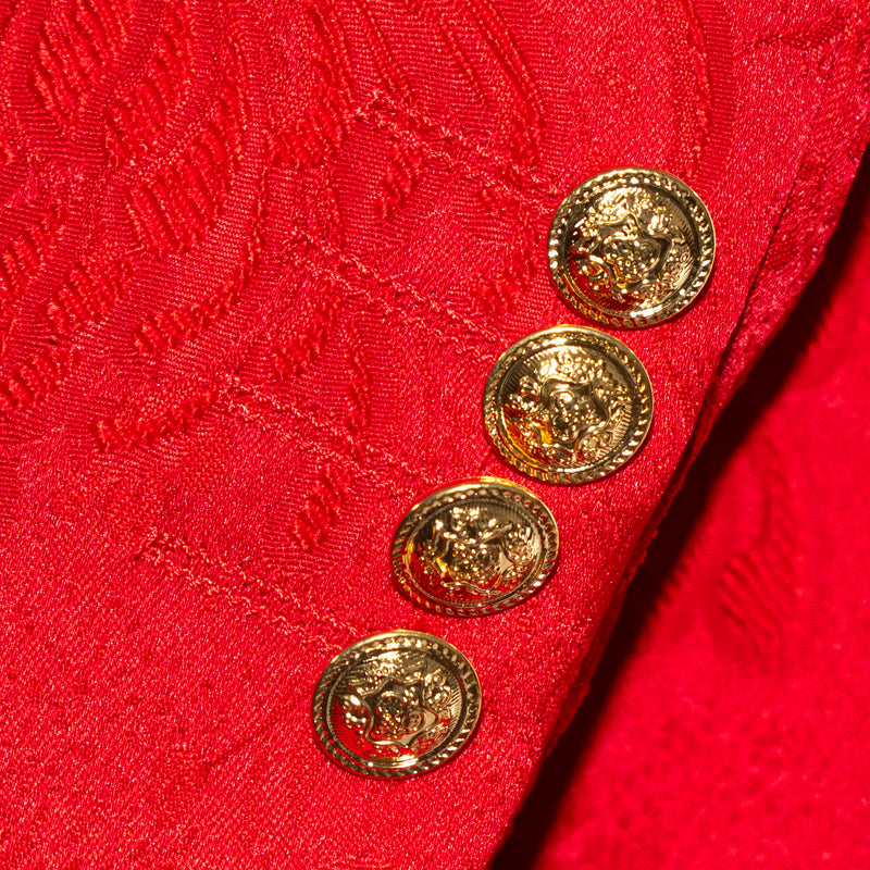 Red Floral 3-Piece Slim-Fit Tuxedo with Mandarin Collar