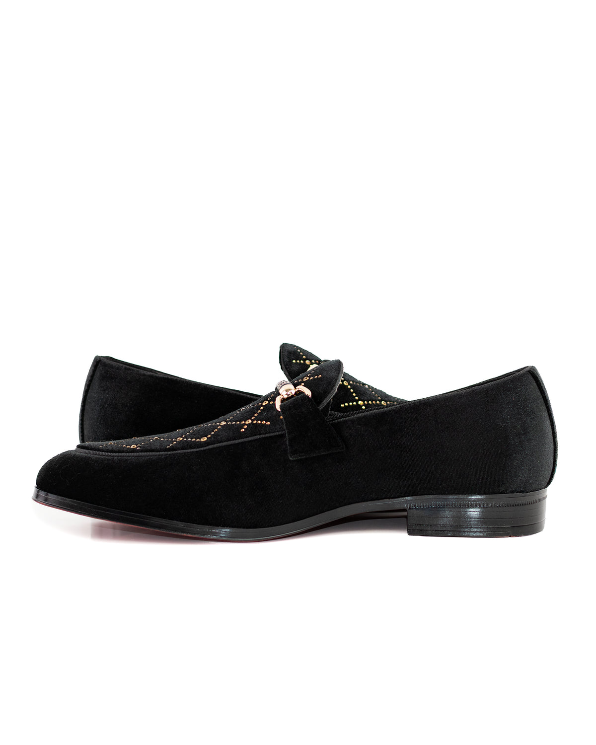 Black Suede Smoking Loafer with Rhinestone Flourish Shoe | Inside View | Dolce Vesta