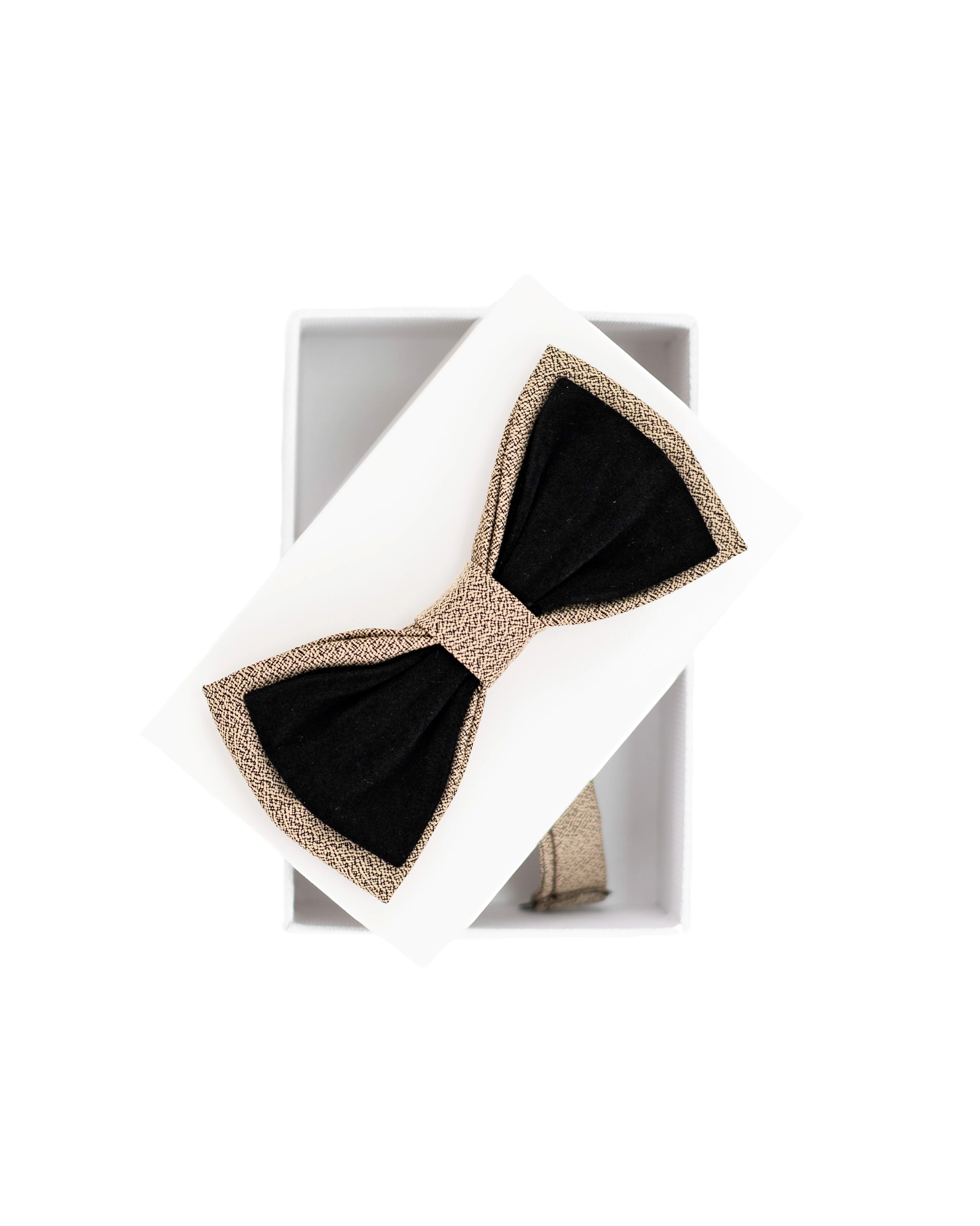 Tan and Black Velvet Hybrid Two-Tone Bowtie from Dolce Vesta | One Size Fits All