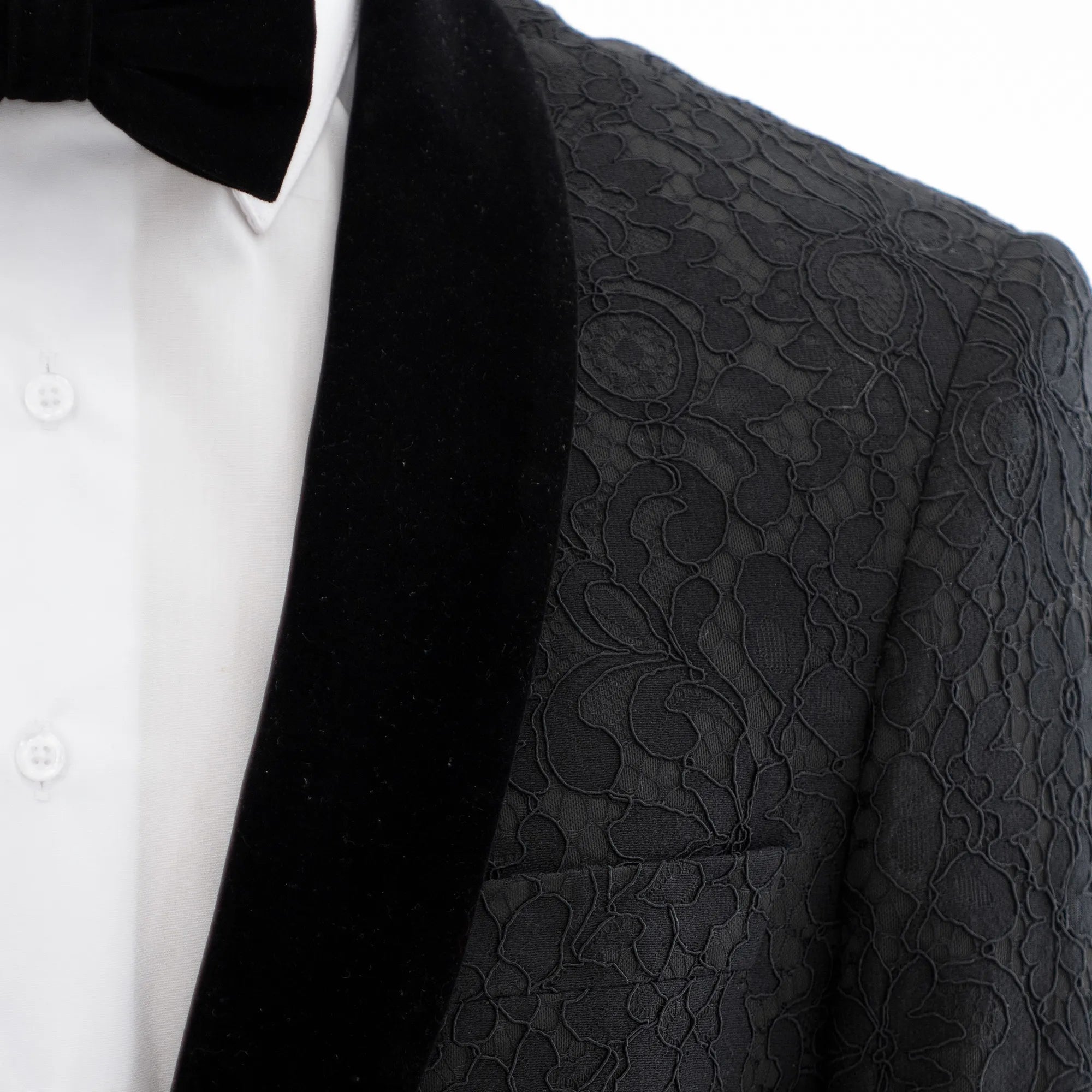 Black Embroidered Floral 2-Piece Suit With Shawl Lapels