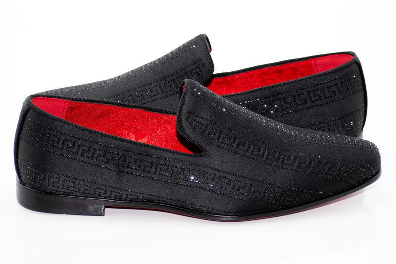 Men's Black And Red Grecian Rhinestone Dress Loafer