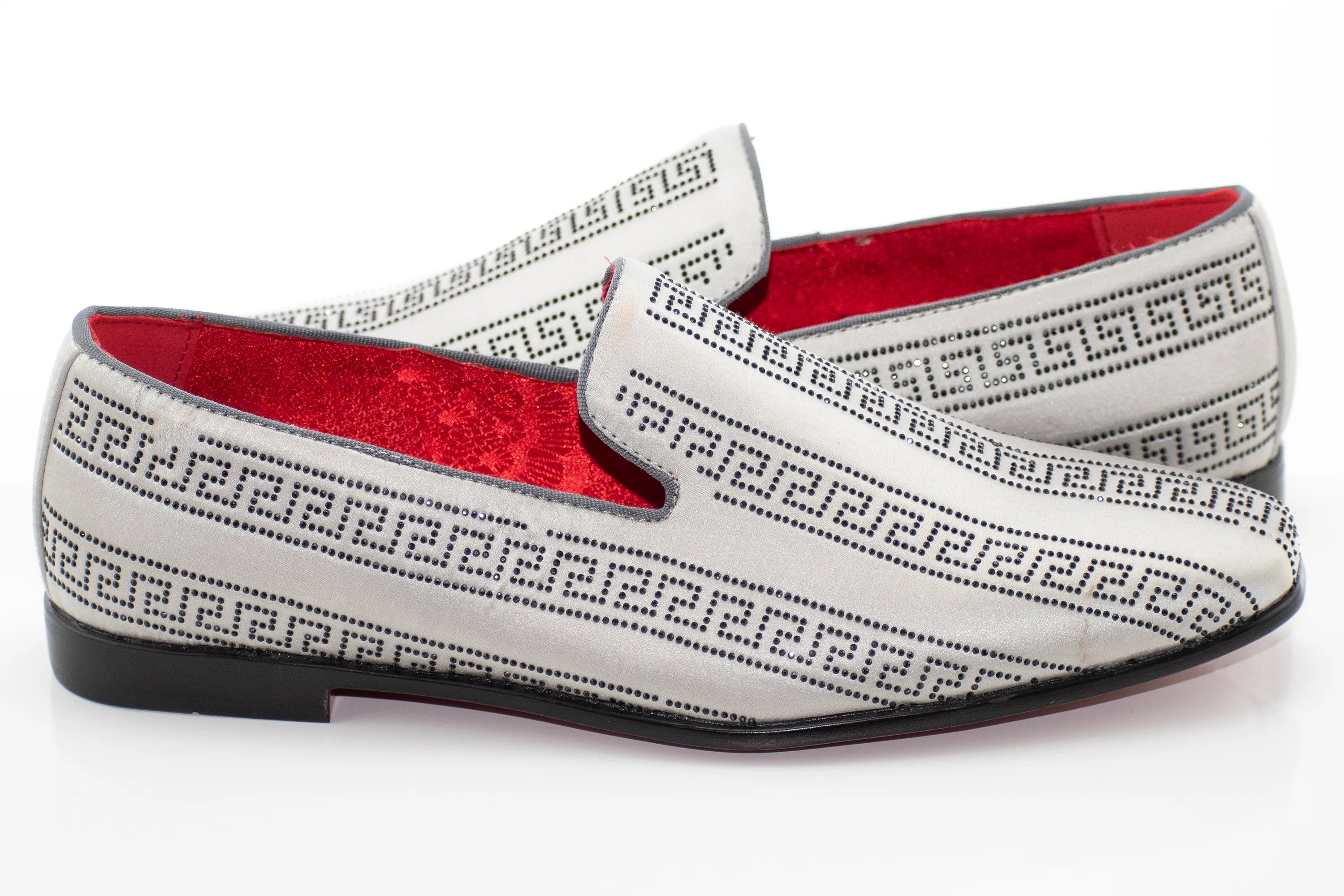 Men's Silver And Black Grecian Rhinestone Dress Loafer