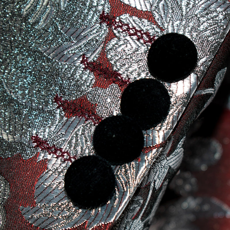 Burgundy Metallic Silver Floral Tailored-Fit Tuxedo Jacket