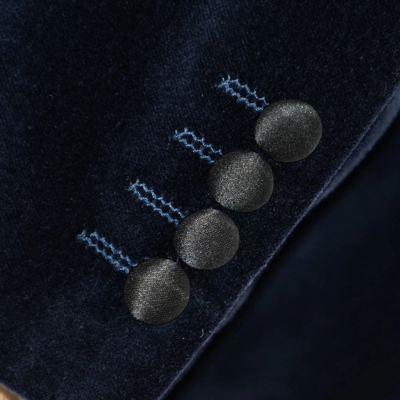 Navy Blue Velvet 2-Piece Tailored-Fit Shawl Tuxedo