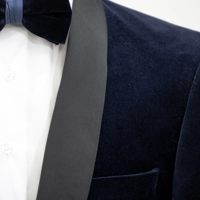 Navy Blue Velvet 2-Piece Tailored-Fit Shawl Tuxedo