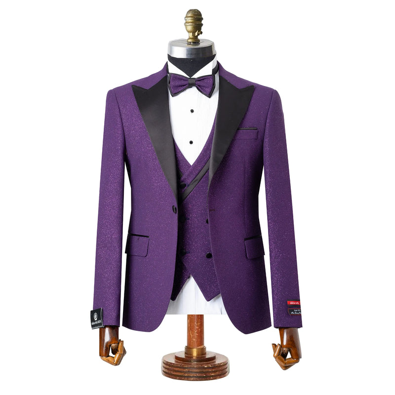 Dante | Dark Purple Glitter 3-Piece Tailored-Fit Tuxedo