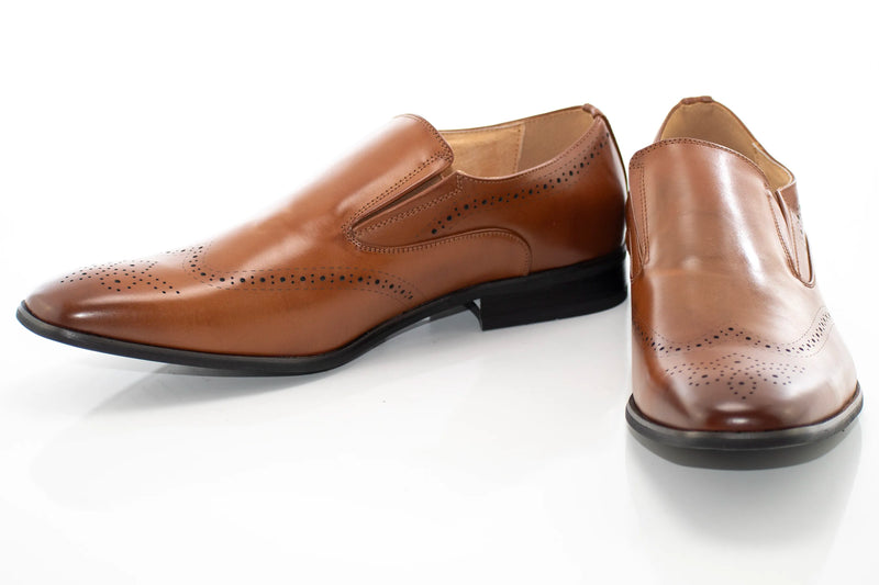Tan Brogue Wingtip Slip-On Dress Loafer