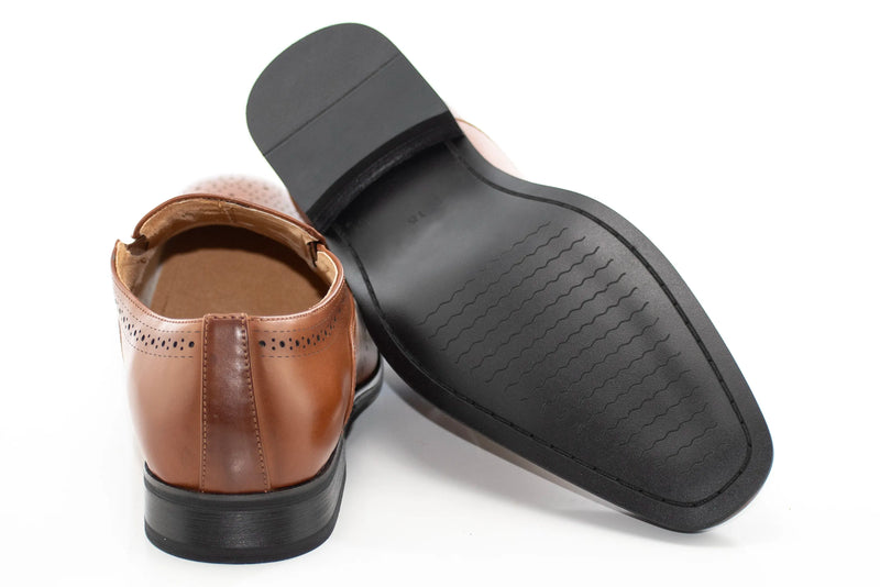 Tan Brogue Wingtip Slip-On Dress Loafer