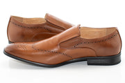 Tan Brogue Wingtip Slip-On Dress Loafer