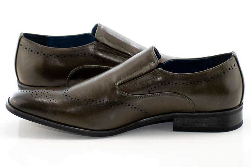 Olive Brogue Wingtip Slip-On Dress Loafer