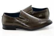 Olive Brogue Wingtip Slip-On Dress Loafer