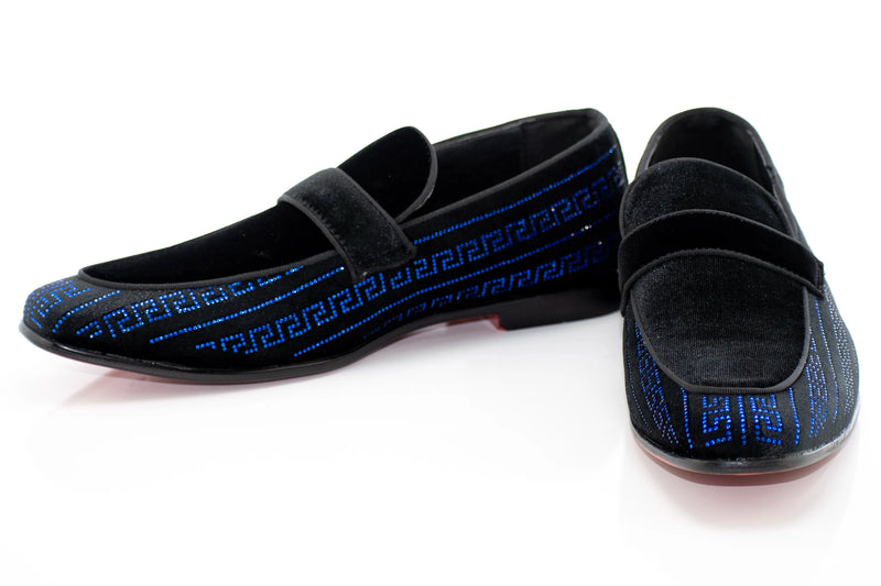 Black and Royal Blue Greek Key Venetian Loafer