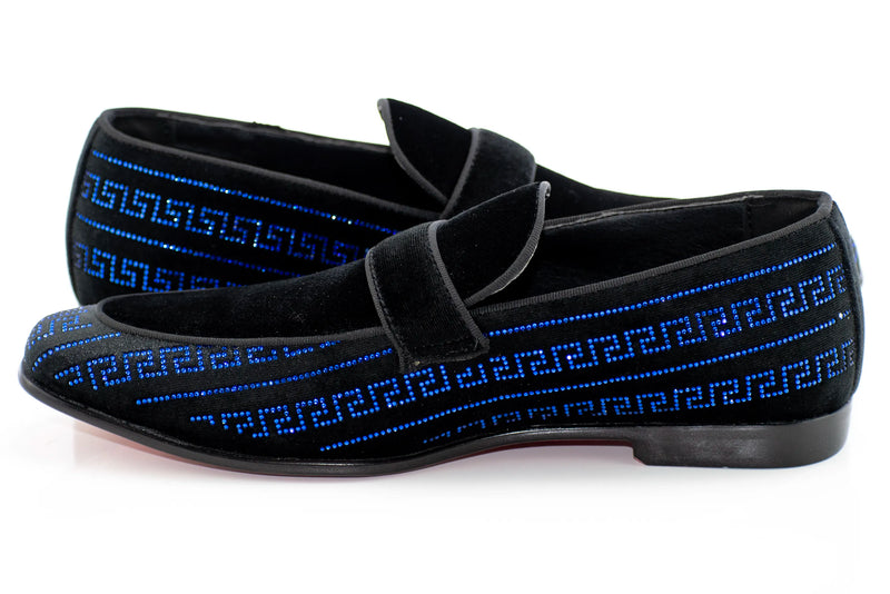 Black and Royal Blue Greek Key Venetian Loafer