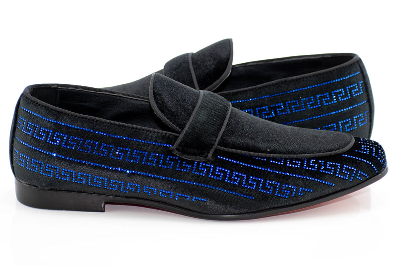 Black and Royal Blue Greek Key Venetian Loafer