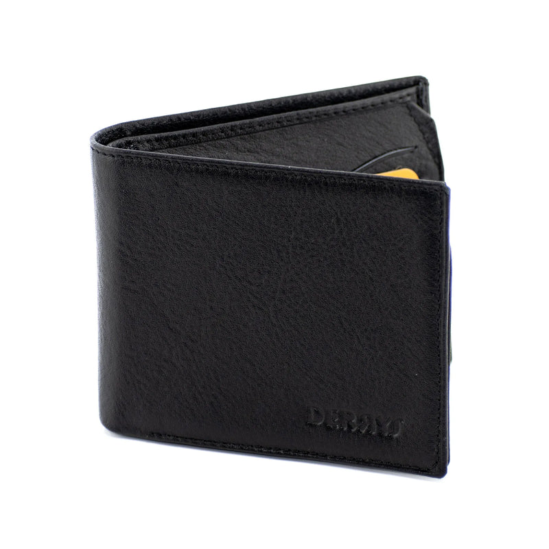 Black Genuine Leather Billfold Wallet with Double-Flip Pages