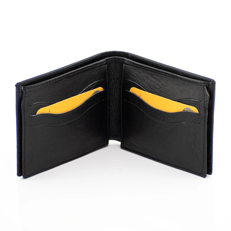 Black Genuine Leather Billfold Wallet with Double-Flip Pages