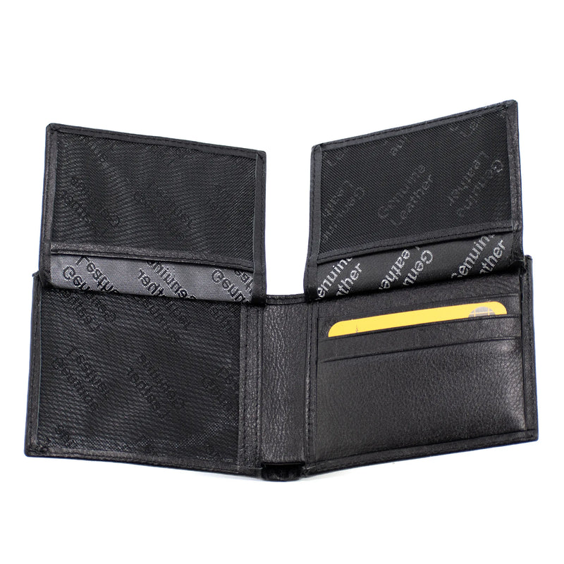 Black Genuine Leather Billfold Wallet with Double-Flip Pages