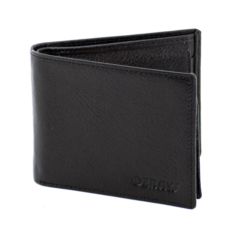 Black Genuine Leather Billfold Wallet with Coin Pocket