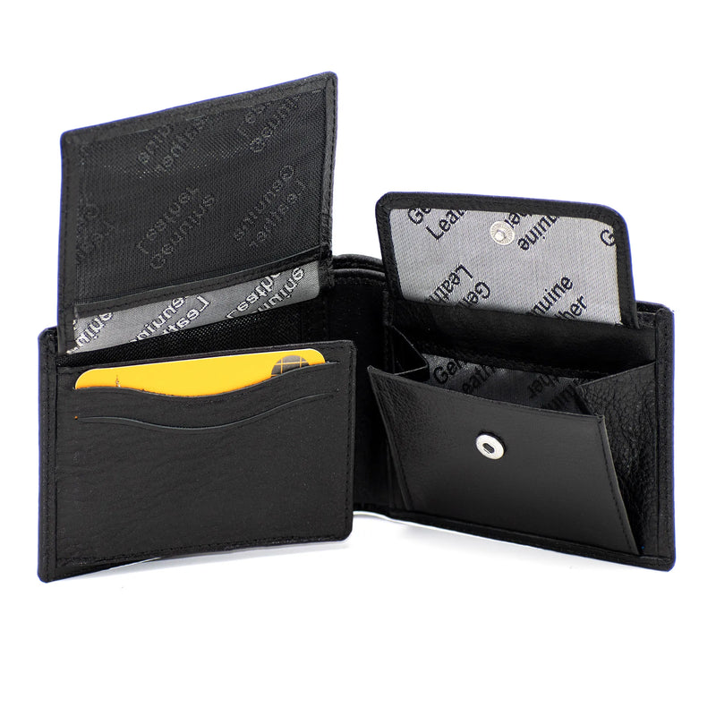 Black Genuine Leather Billfold Wallet with Coin Pocket