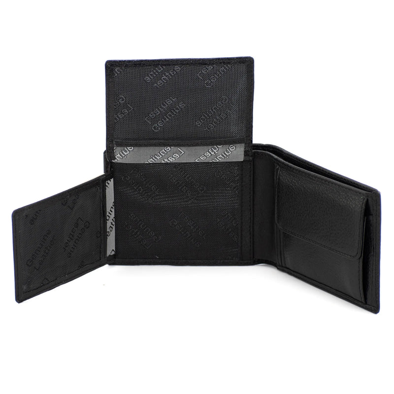 Black Genuine Leather Billfold Wallet with Coin Pocket