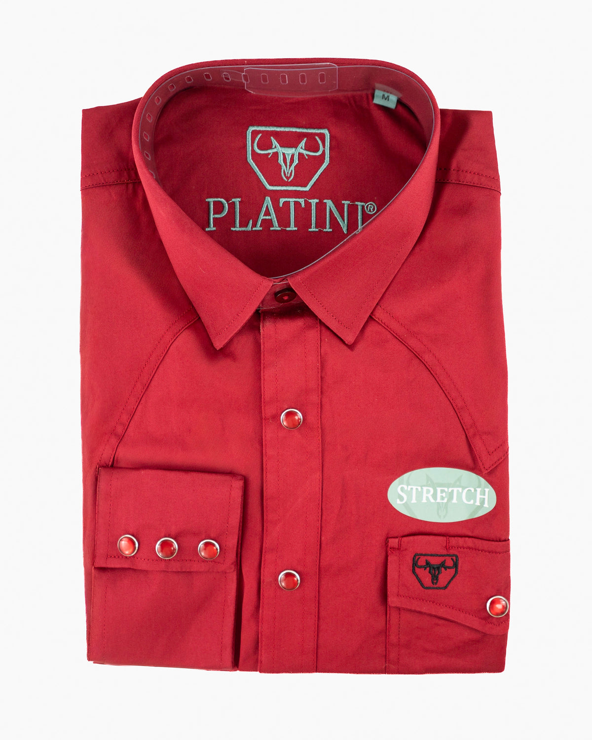 Red Western Stretch Long Sleeve Modern-Fit Shirt | Folded View | Dolce Vesta 