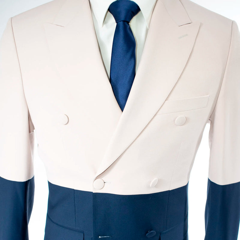 Light Salmon & Navy Double-Breasted 2-Piece Tailored-Fit Suit