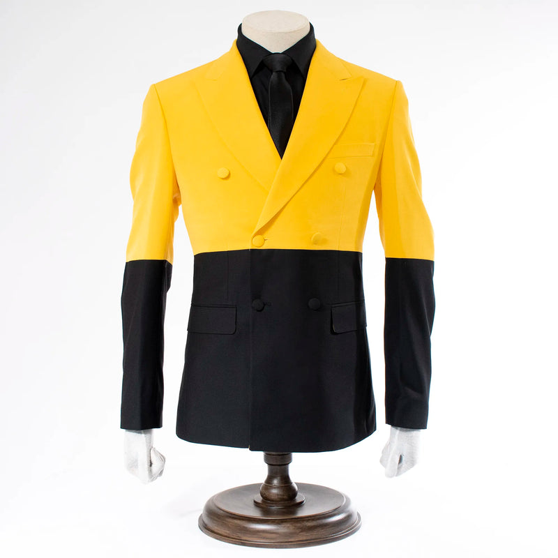 Yellow & Black Double-Breasted 2-Piece Tailored-Fit Suit