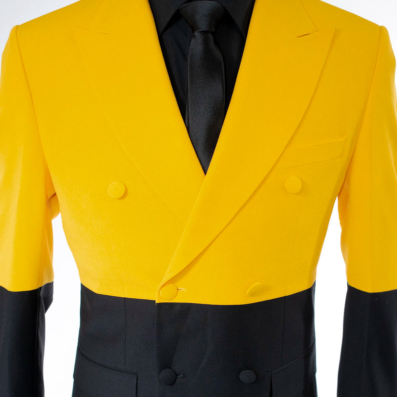 Yellow & Black Double-Breasted 2-Piece Tailored-Fit Suit