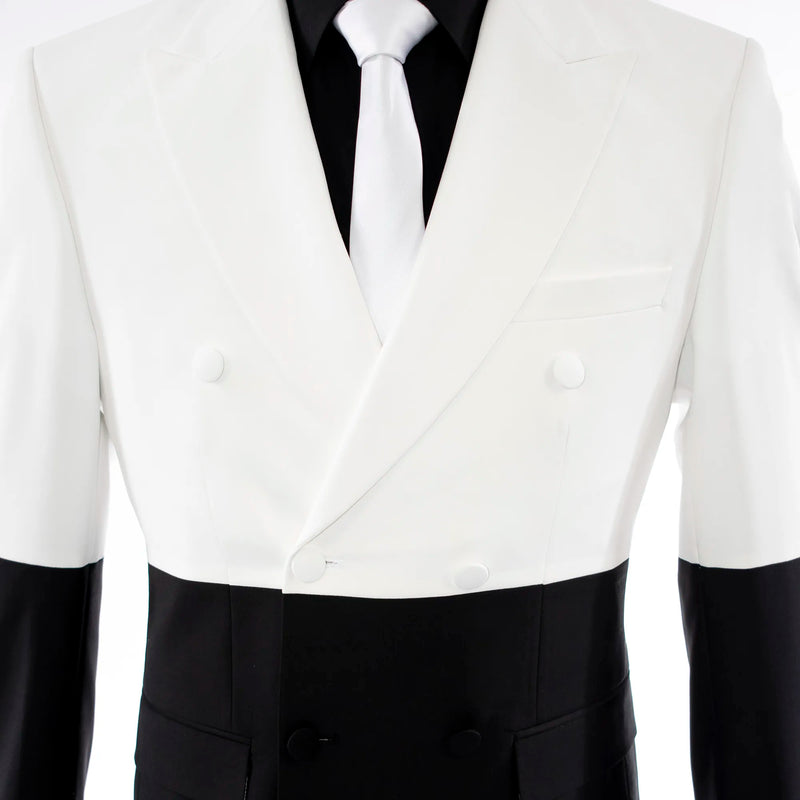 White & Black Double-Breasted 2-Piece Tailored-Fit Suit
