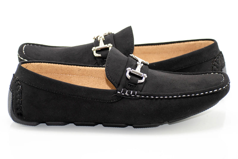 Black Suede Horsebit Driving Loafer