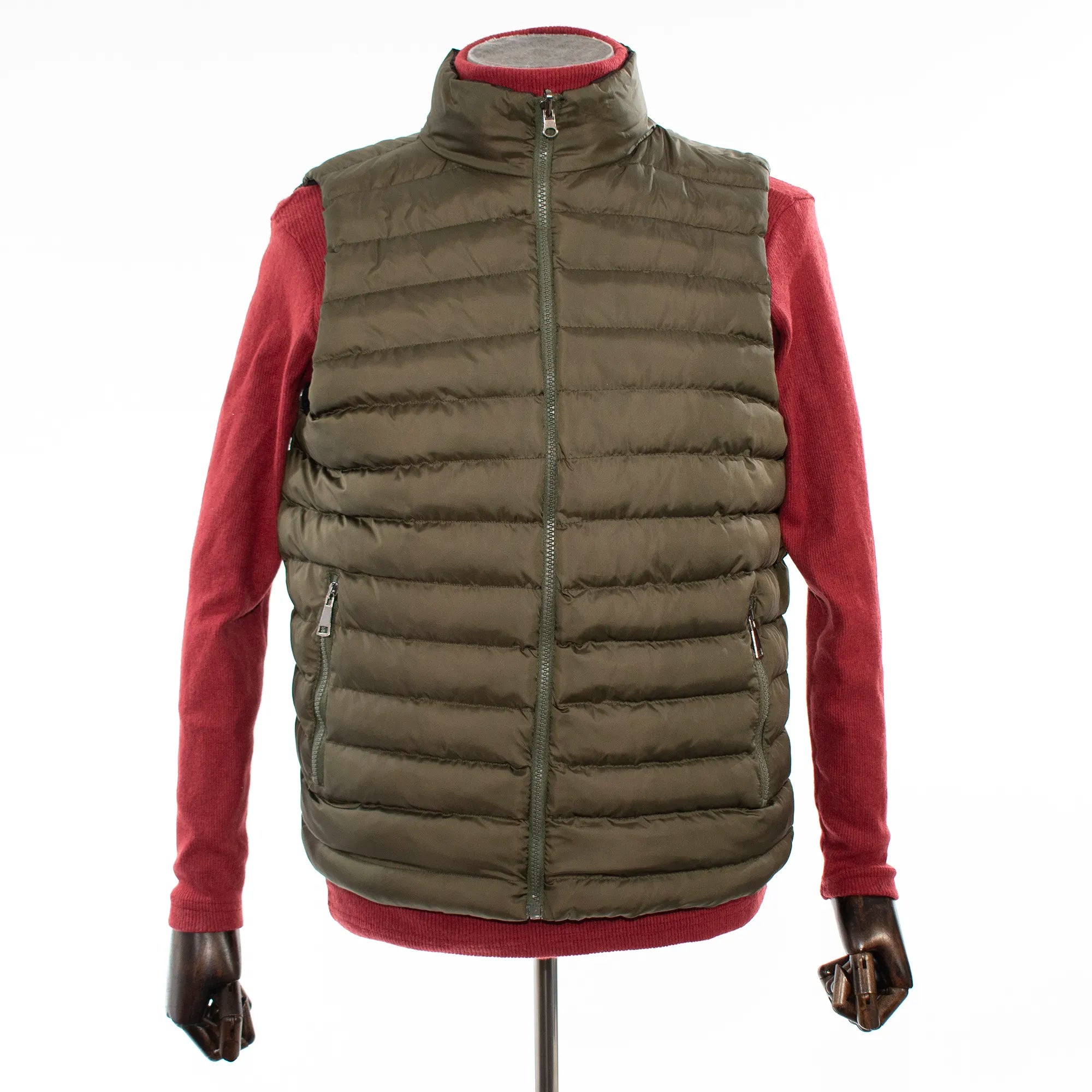 Men's Olive And Black Reversible Quilted Vest Jacket
