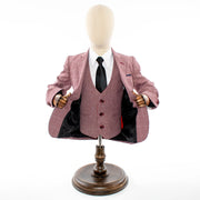 Kids' Light Burgundy Windowplane Plaid 3-Piece Suit